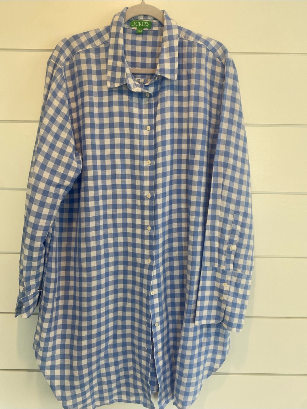 J. Crew Blue and White Gingham Button-Front Swim Coverup